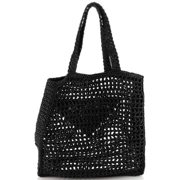 Prada Triangle Logo Open Tote Raffia Black - Picture 4 of 7